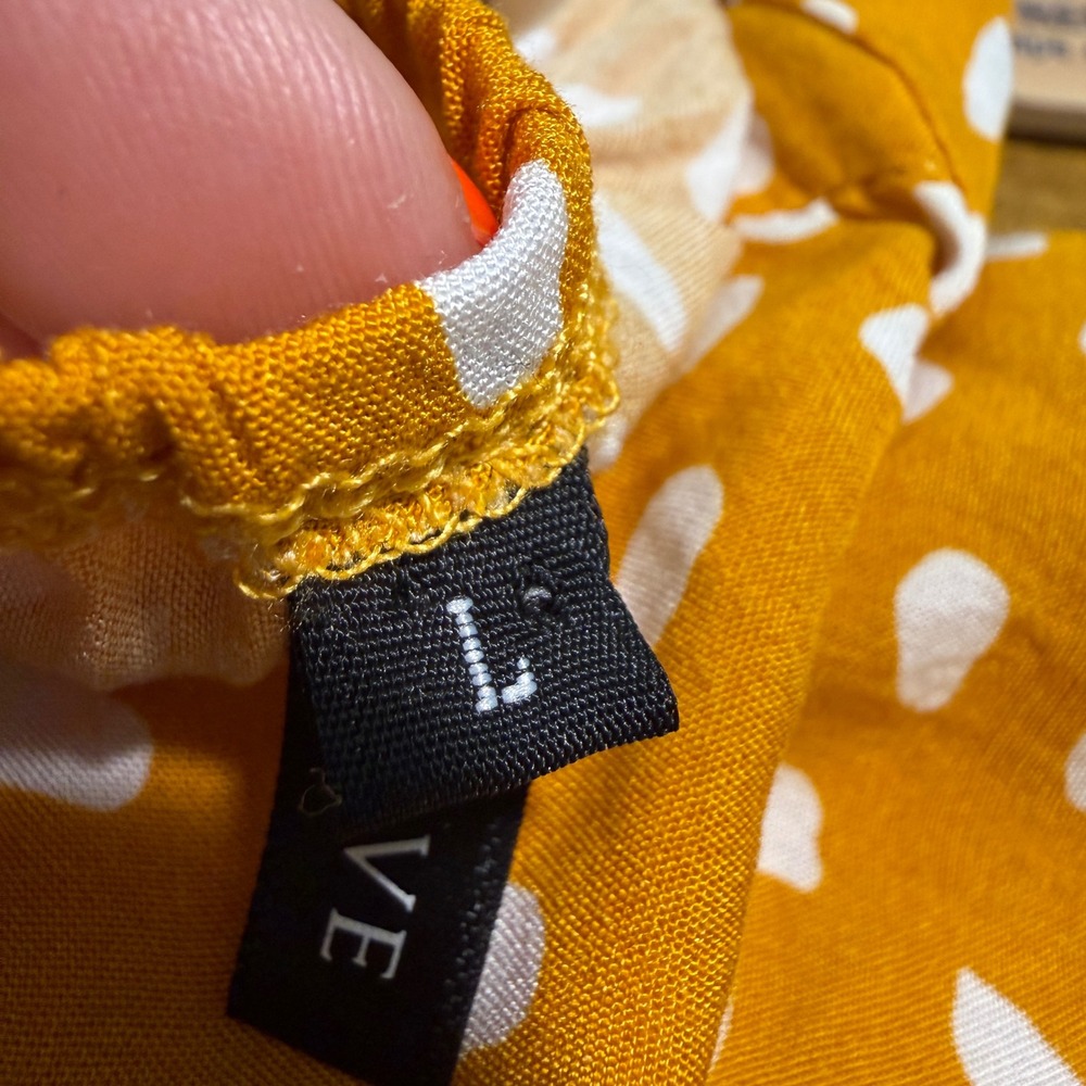 Brovave Mustard Yellow Abstract Polka Dot Midi Sundress Size L Ruffle Hem Boho - Picture 4 of 11